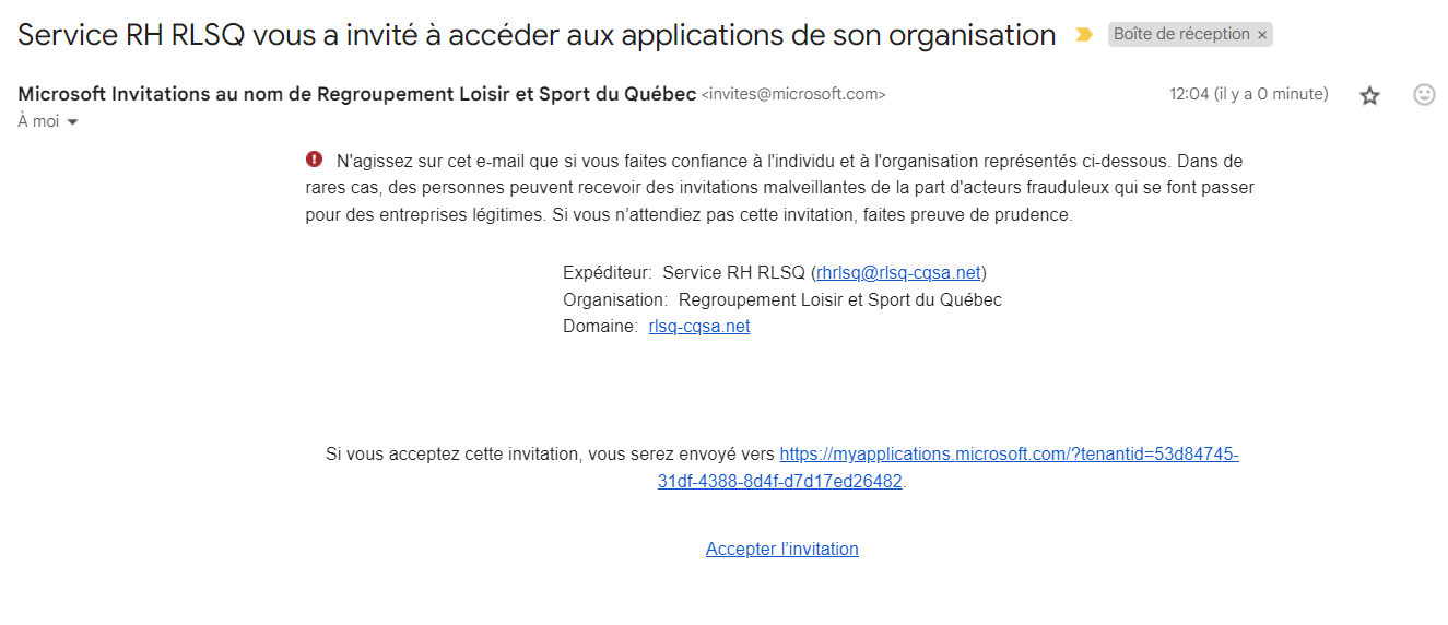 Courriel d'activation