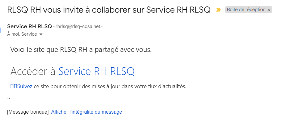 Courriel d'activation